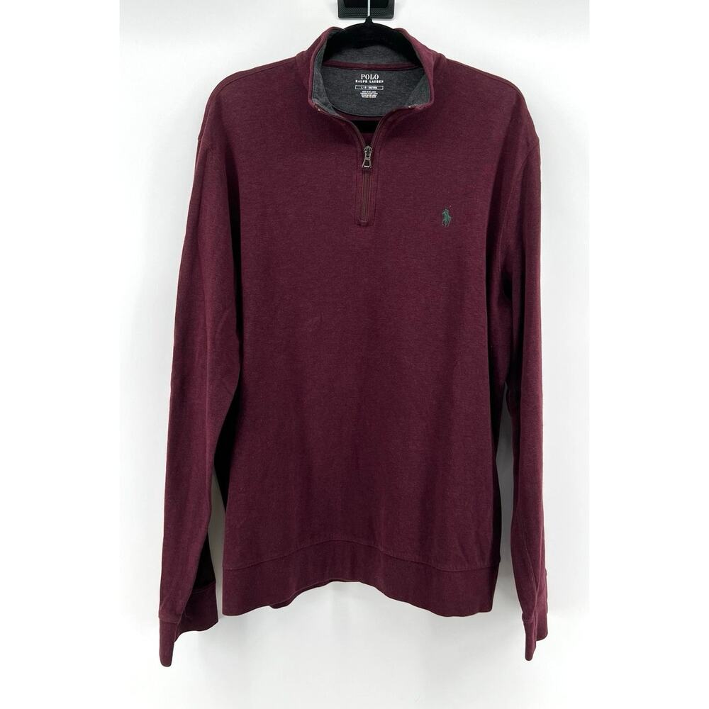 Polo Ralph Lauren Men's 1/4 Zip Sweater Preppy Pullover Burgundy Size L